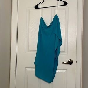 One shoulder teal dress
